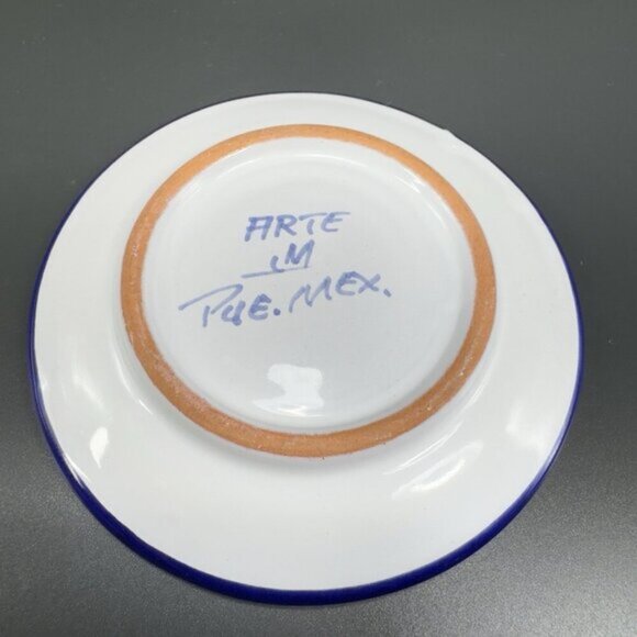 Mexican Pottery Talavera Round Dish Plate Hand Painted Mexico Puebla 4.5in Set 2 - Picture 5 of 9